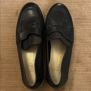 CHANEL women’s Black Leather Slip-On Loafers